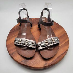 Nomadas Womens Shoes Size 7 Brown Rhinestone Beaded Veg Leather Slingback Sandal